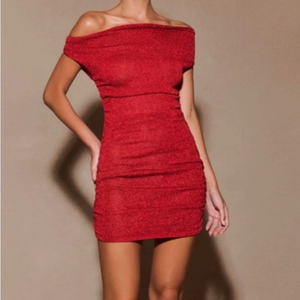 Meshki Pasha Red Off-Shoulder Mini Dress